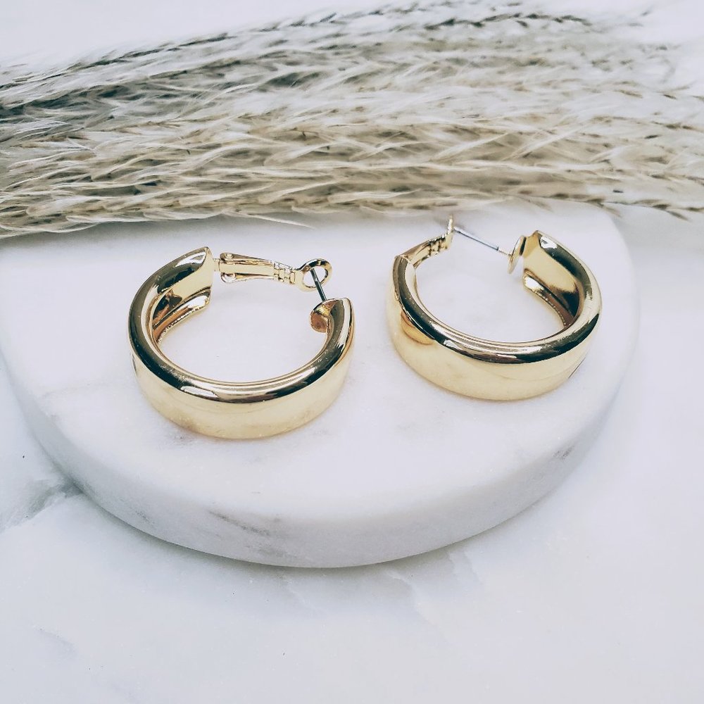 5 for $25 Gold Color Wide Small Hoop Earrings - Picture 2 of 7
